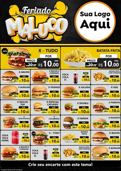 Modelo de Encarte para Encarte A4 Vertical com o tema Feriado Maluco para Hamburgueria