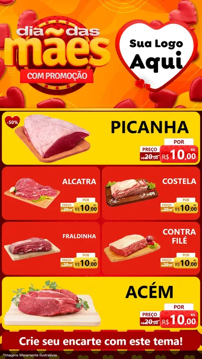 Modelo de TV para TV Vertical com o tema Dia das Mães com Promoção para Açougue
