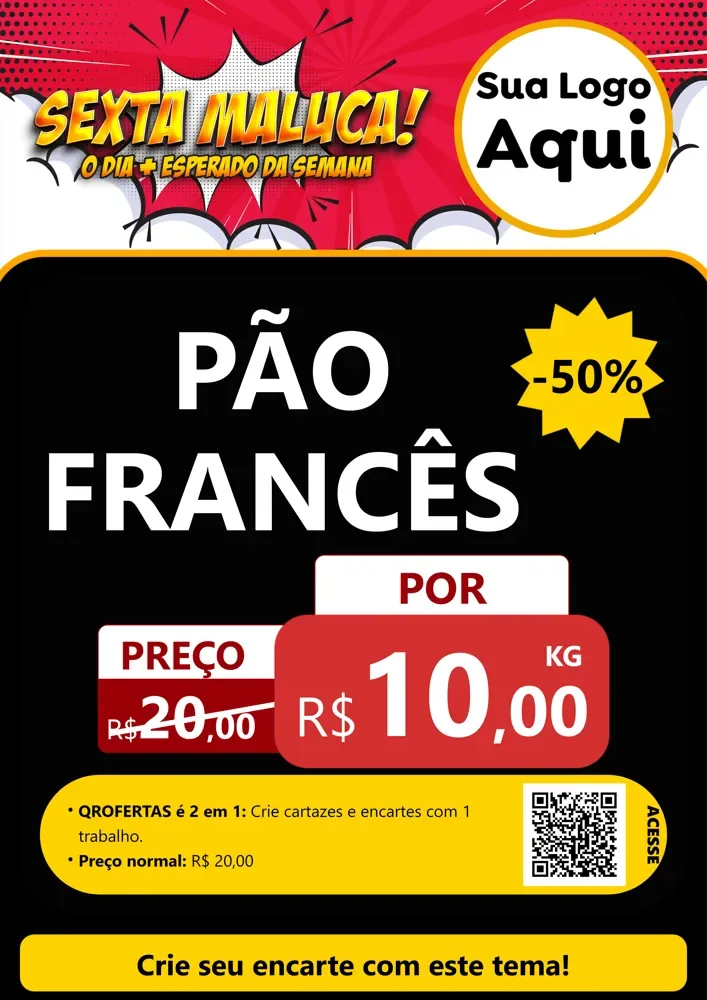 Modelo de Cartaz para Cartaz A4 Vertical com o tema Sexta Maluca! para Padaria