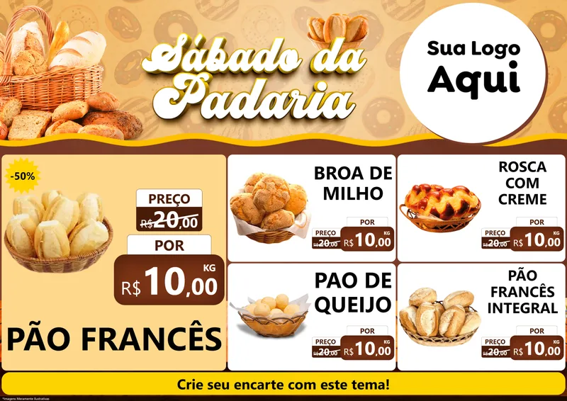 Modelo de Encarte para Encarte A4 Horizontal com o tema Sábado da Padaria para Padaria