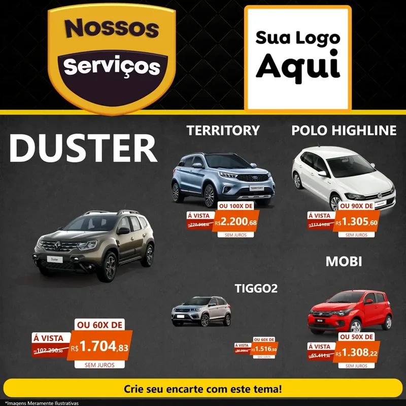 Modelo de Rede Social para Feed Facebook com o tema Nossos Serviços para Concessionaria de Carros