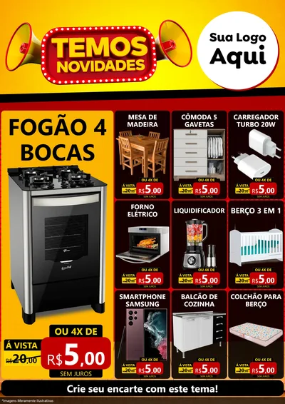 Modelo de Encarte para Encarte A4 Vertical com o tema Temos Novidades para Móveis e Eletro