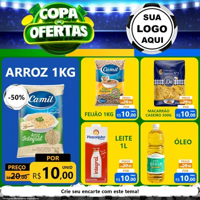 Modelo de Rede Social para Feed Facebook com o tema Copa de Ofertas para Supermercado