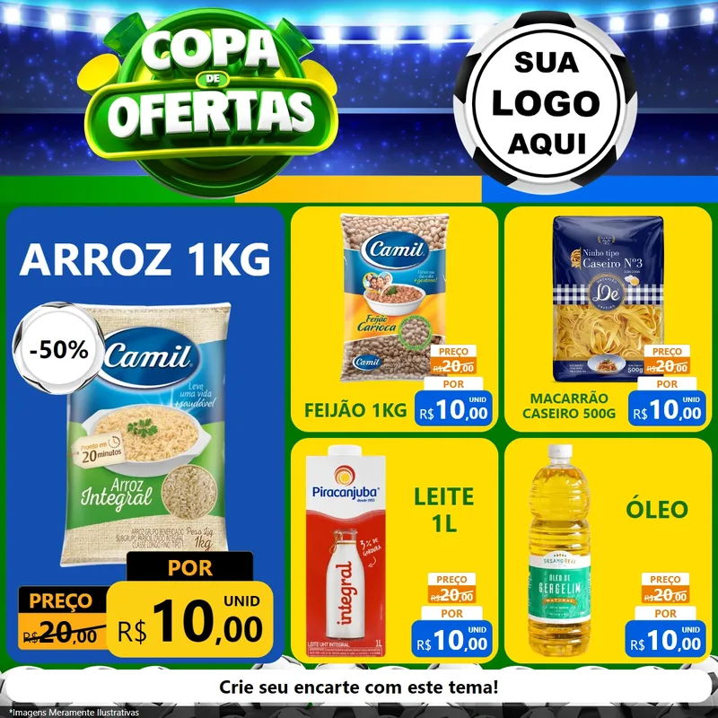 Modelo de Rede Social para Feed Facebook com o tema Copa de Ofertas para Supermercado