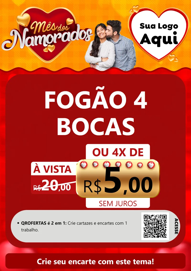 Modelo de Cartaz para Cartaz A4 Vertical com o tema Mês dos Namorados para Móveis e Eletro