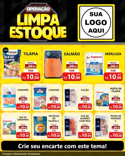 Modelo de Rede Social para Feed Instagram com o tema Operação Limpa Estoque para Peixaria