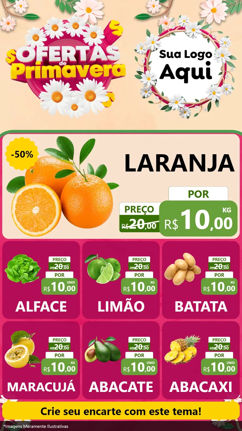 Modelo de Rede Social para Stories com o tema Ofertas de Primavera para Hortifrúti