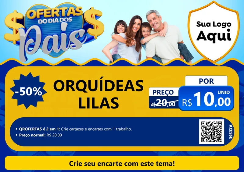 Modelo de Cartaz para Cartaz A4 Horizontal com o tema Ofertas do Dia dos Pais para Floricultura e jardim