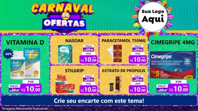Modelo de TV para TV Horizontal com o tema Carnaval de Ofertas para Farmácia