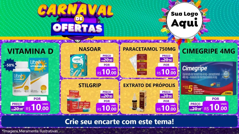 Modelo de TV para TV Horizontal com o tema Carnaval de Ofertas para Farmácia