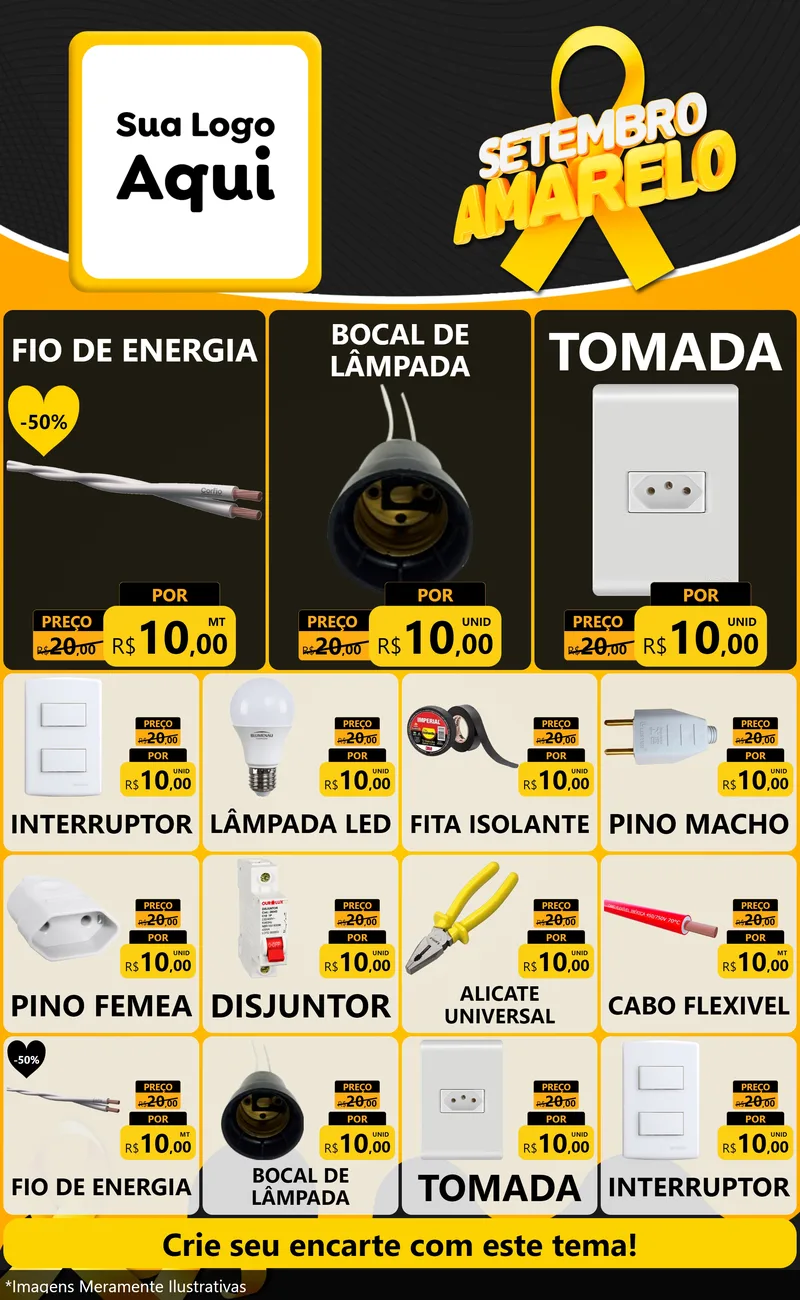 Modelo de Encarte para Encarte Grande com o tema Setembro Amarelo para Materiais Elétricos