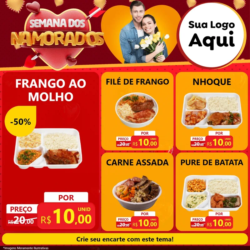 Modelo de Rede Social para Feed Facebook com o tema Semana dos Namorados para Restaurante