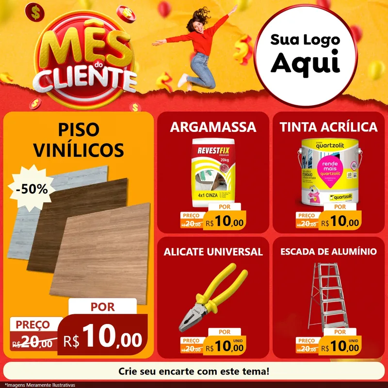 Modelo de Rede Social para Feed Facebook com o tema Mês do Cliente para Material para Construção