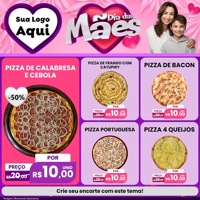 Modelo de Rede Social para Feed Facebook com o tema Dia das Mães para Pizzaria