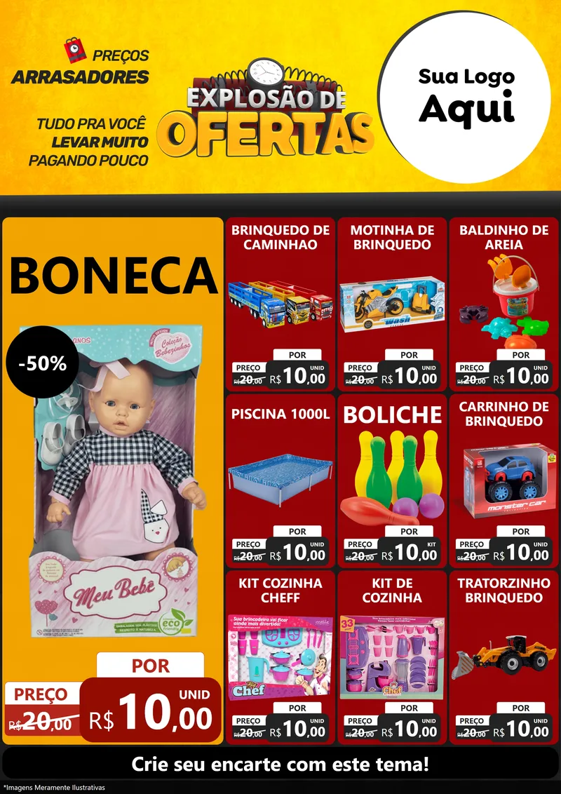 Modelo de Encarte para Encarte A4 Vertical com o tema Explosão de Ofertas para Brinquedos