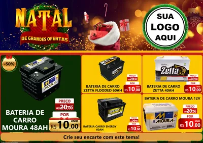 Modelo de Encarte para Encarte A4 Horizontal com o tema Natal de Grandes Ofertas para Baterias Elétricas