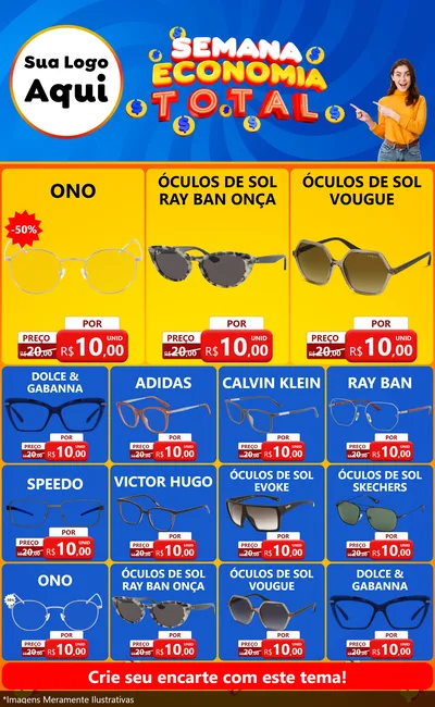 Modelo de Encarte para Encarte Grande com o tema Semana Economia Total para Óticas