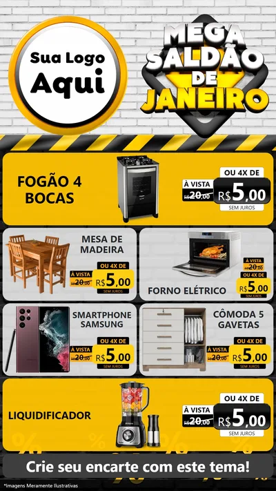 Modelo de TV para TV Vertical com o tema Mega Saldão de Janeiro para Móveis e Eletro