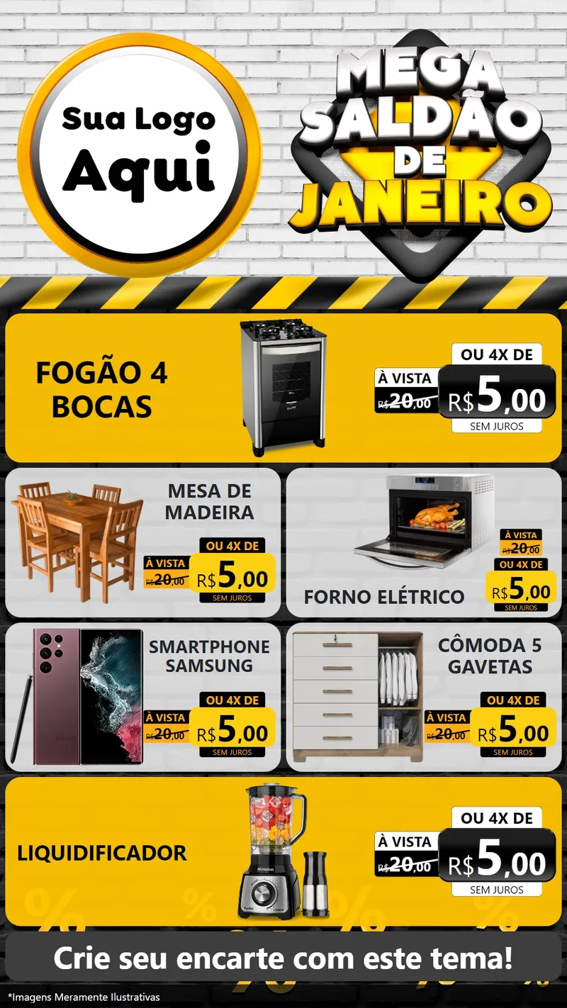 Modelo de TV para TV Vertical com o tema Mega Saldão de Janeiro para Móveis e Eletro