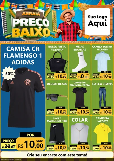 Modelo de Encarte para Encarte A4 Vertical com o tema Arraiá de Preço Baixo - Junina para Roupas e acessórios