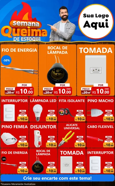Modelo de Encarte para Encarte Grande com o tema Semana Queima de Estoque para Materiais Elétricos