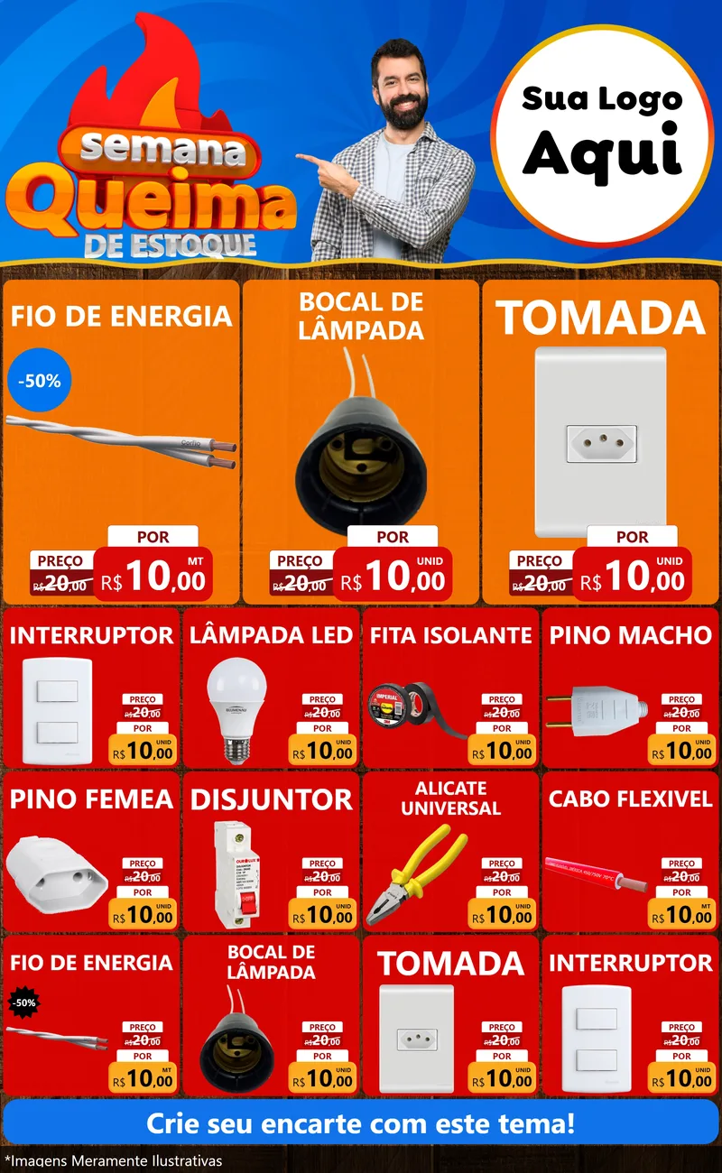 Modelo de Encarte para Encarte Grande com o tema Semana Queima de Estoque para Materiais Elétricos