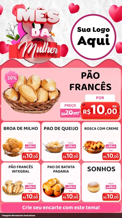 Modelo de Rede Social para Stories com o tema Mês da Mulher para Padaria