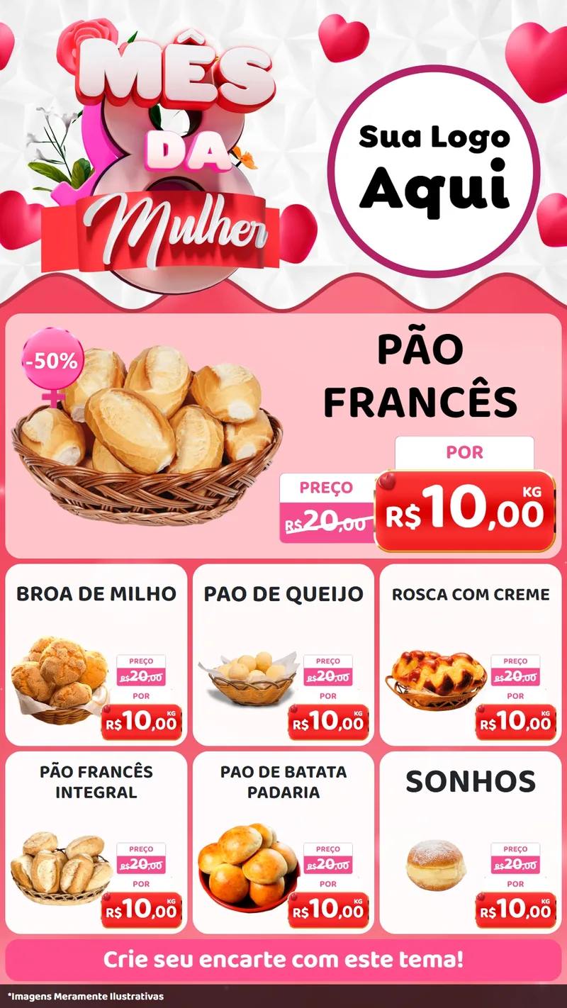 Modelo de Rede Social para Stories com o tema Mês da Mulher para Padaria