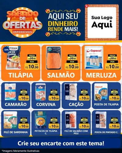 Modelo de Rede Social para Feed Instagram com o tema Sábado de Ofertas Imperdíveis para Peixaria