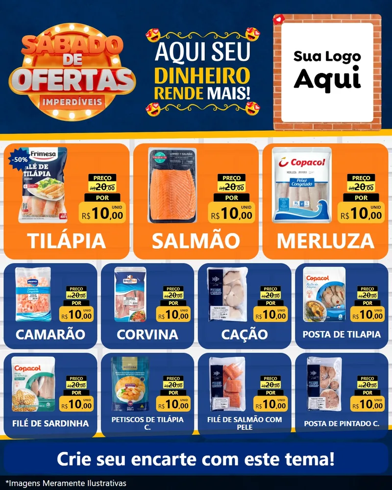 Modelo de Rede Social para Feed Instagram com o tema Sábado de Ofertas Imperdíveis para Peixaria