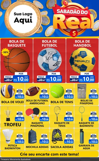 Modelo de Encarte para Encarte Grande com o tema Sabadão do Real para Artigos Esportivos