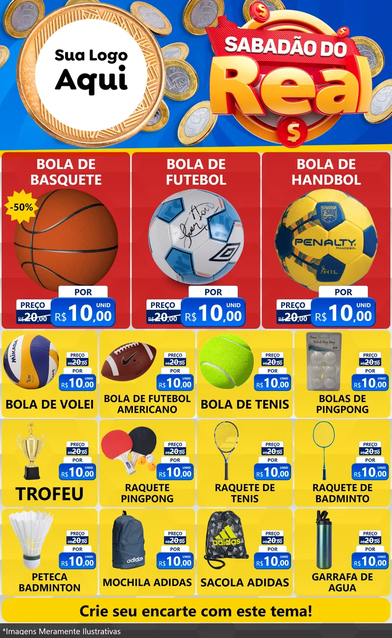 Modelo de Encarte para Encarte Grande com o tema Sabadão do Real para Artigos Esportivos