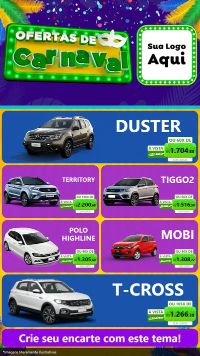 Modelo de TV para TV Vertical com o tema Ofertas de Carnaval para Concessionaria de Carros
