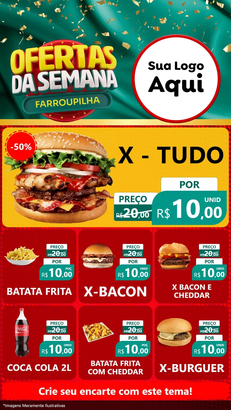 Modelo de Rede Social para Stories com o tema Ofertas da Semana Farroupilha para Hamburgueria