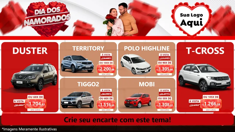 Modelo de TV para TV Horizontal com o tema Dia dos Namorados para Concessionaria de Carros