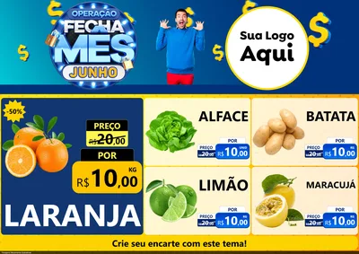Modelo de Encarte para Encarte A4 Horizontal com o tema Operação Fecha Mês, Junho para Hortifrúti