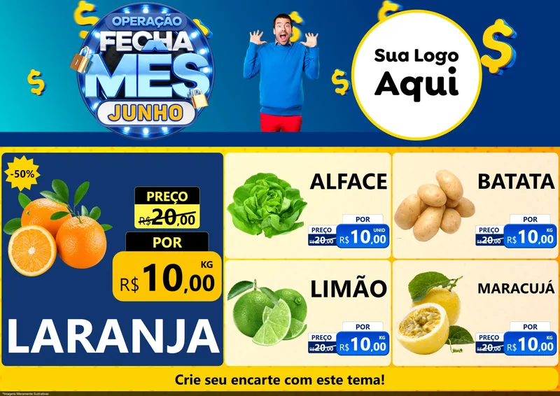 Modelo de Encarte para Encarte A4 Horizontal com o tema Operação Fecha Mês, Junho para Hortifrúti