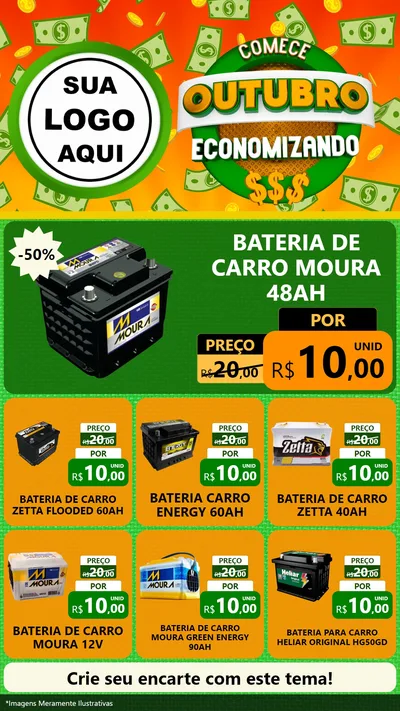 Modelo de Rede Social para Stories com o tema Comece Outubro Economizando para Baterias Elétricas
