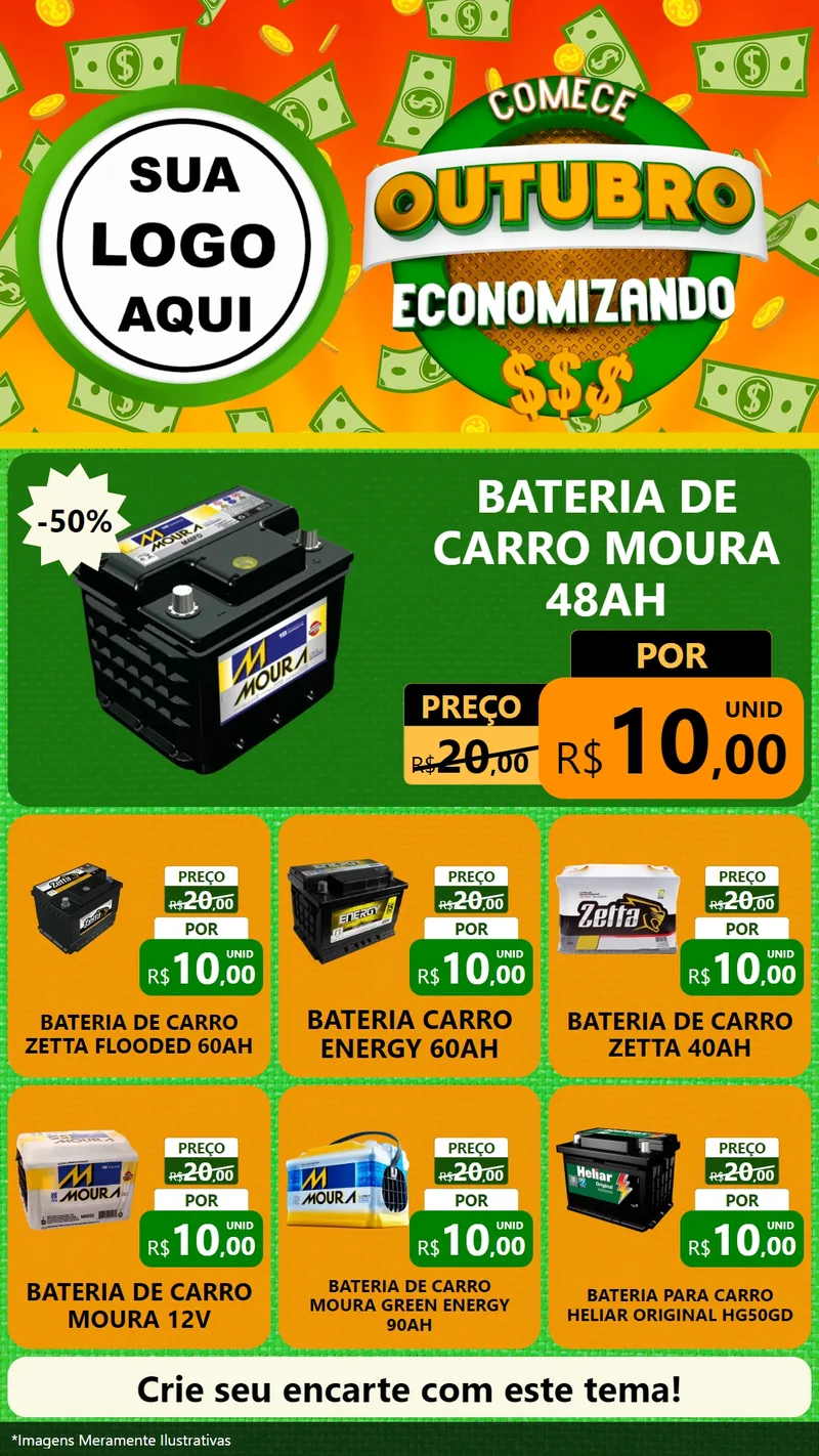 Modelo de Rede Social para Stories com o tema Comece Outubro Economizando para Baterias Elétricas
