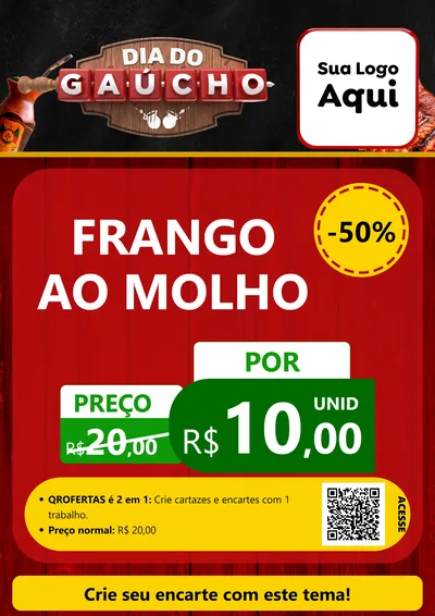 Modelo de Cartaz para Cartaz A4 Vertical com o tema Dia do Gaúcho para Restaurante