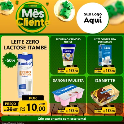 Modelo de Rede Social para Feed Facebook com o tema Especial Mês do Cliente para Frios e Laticínios
