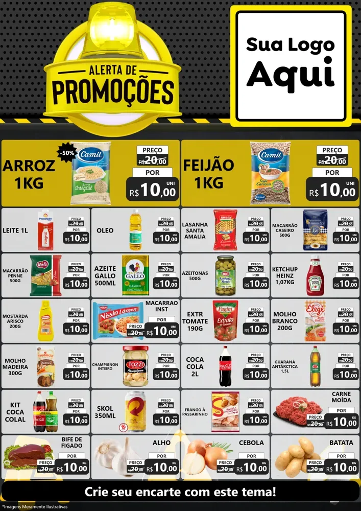 Modelo de Encarte para Encarte A4 Vertical com o tema Alerta de Promoções para Supermercado
