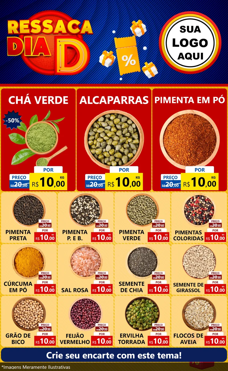Modelo de Encarte para Encarte Grande com o tema Ressaca Dia D para Produtos Naturais