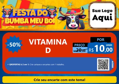 Modelo de Cartaz para Cartaz A4 Horizontal com o tema Festa do Bumba Meu Boi para Farmácia