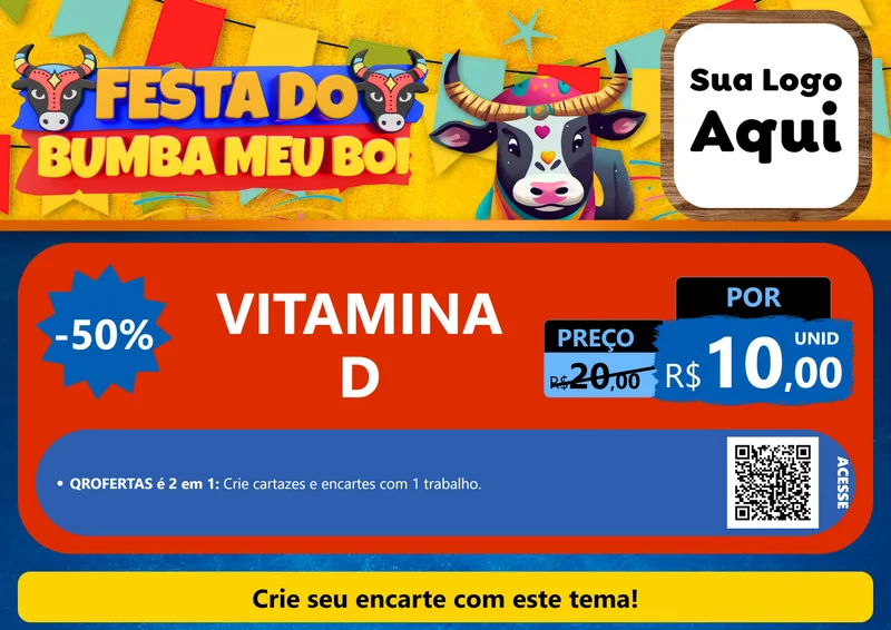 Modelo de Cartaz para Cartaz A4 Horizontal com o tema Festa do Bumba Meu Boi para Farmácia