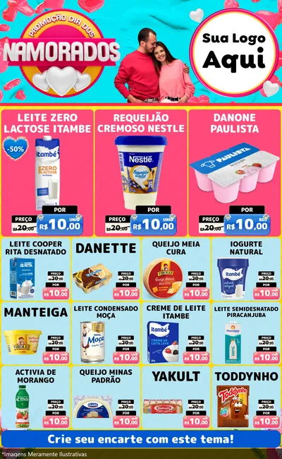Modelo de Encarte para Encarte Grande com o tema Promoção Dia dos Namorados para Frios e Laticínios