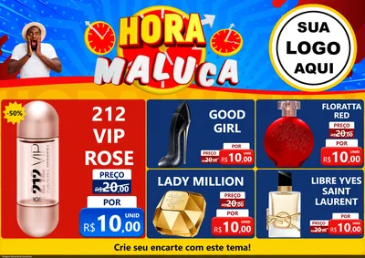 Modelo de Encarte para Encarte A4 Horizontal com o tema Hora Maluca para Perfumes