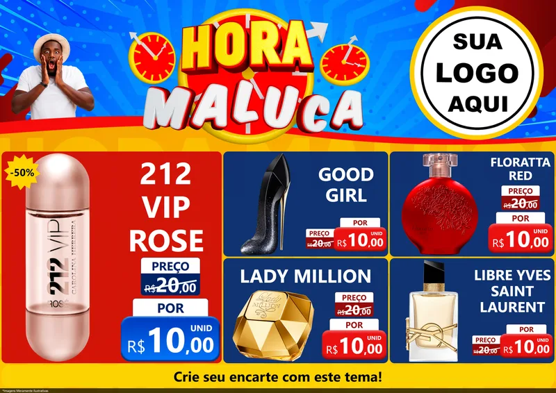 Modelo de Encarte para Encarte A4 Horizontal com o tema Hora Maluca para Perfumes