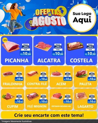 Modelo de Rede Social para Feed Instagram com o tema Ofertas de Agosto para Açougue