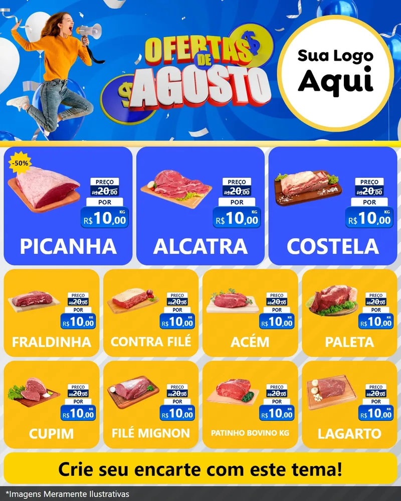 Modelo de Rede Social para Feed Instagram com o tema Ofertas de Agosto para Açougue